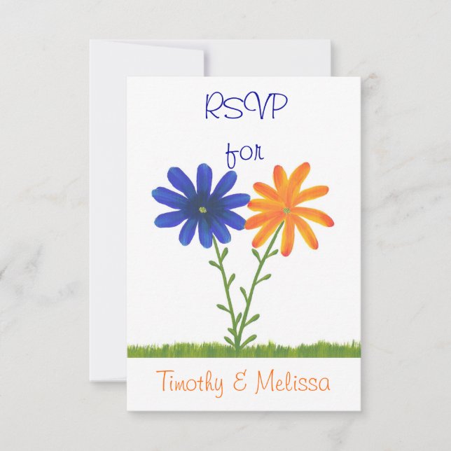 UAWG Response Cards, Blue & Orange Blume RSVP Karte (Vorderseite)