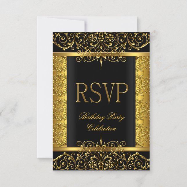 UAWG Response Damask Black Gold auf Gold RSVP Karte (Vorderseite)