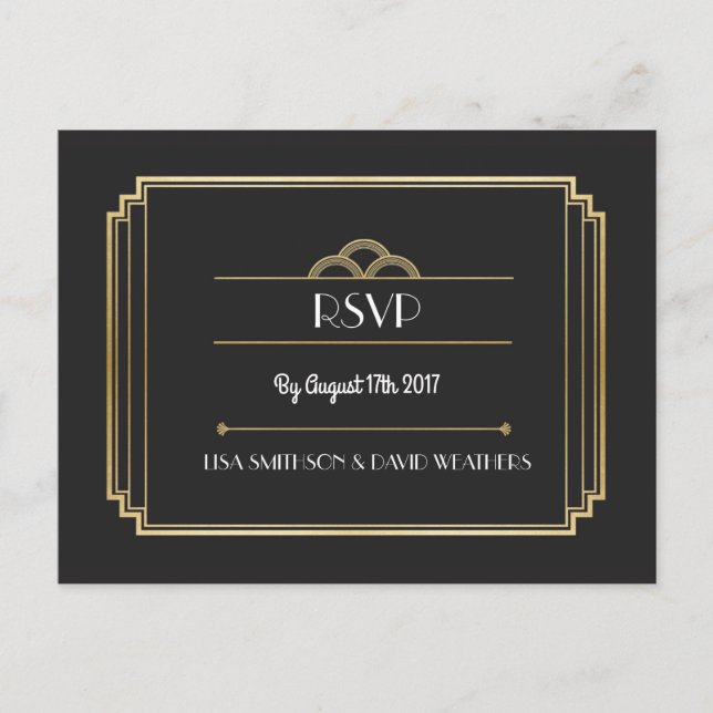 UAWG Response Hochzeit Postkarte Art Deco Gold (Vorderseite)