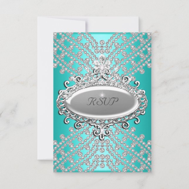 UAWG Response Party Aquamarin Blue White Diamond RSVP Karte (Vorderseite)