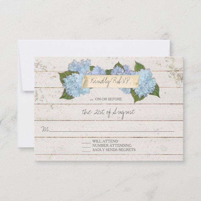 UAWG Response Shiplap Holzpappe Blue Hydrangea RSVP Karte (Vorderseite)
