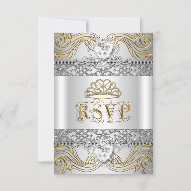 UAWG Response Silver White Gold Quinceanera RSVP Karte (Vorderseite)