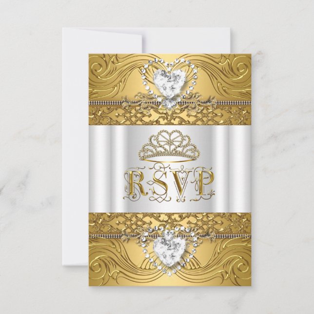 UAWG Response White Gold Quinceanera RSVP Karte (Vorderseite)