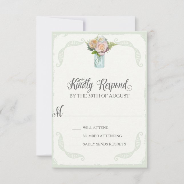 UAWG Rose Bouquet Country Mason Jar Typografie RSVP Karte (Vorderseite)