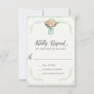 UAWG Rose Bouquet Country Mason Jar Typografie RSVP Karte