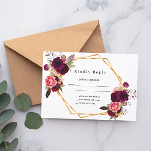 UAWG Rose Gold Geburtstag Blume bordeauxrot RSVP Karte
