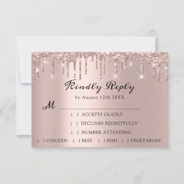 UAWG Rose Hochzeit Glitzer Brautparty Tropfen RSVP Karte (Vorderseite)