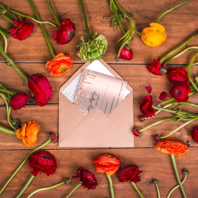 UAWG Rose Tropfen Glitzer Brautparty Hochzeit RSVP Karte (Von Creator hochgeladen)