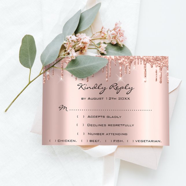 UAWG Rose Weddin Glitzer Brautparty Schwarze Tropf RSVP Karte (RSVP Rose Weddin Glitter Bridal Shower Black Drips)