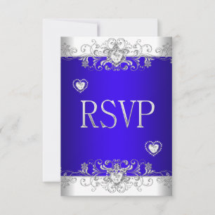 UAWG Royal blue Wedding White Diamond Hearts RSVP Karte