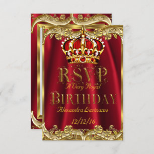 UAWG Royal Red Birthday Party Gold Crown RSVP Karte