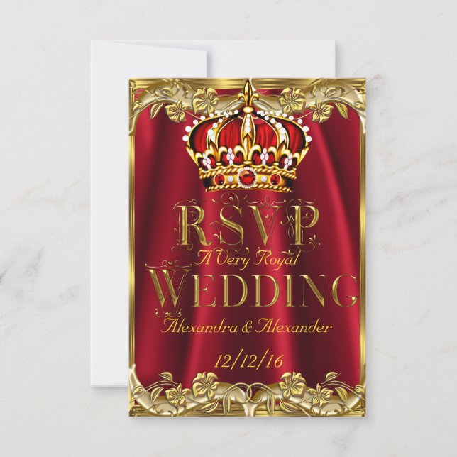 UAWG Royal Red Wedding Gold Crown RSVP Karte (Vorderseite)