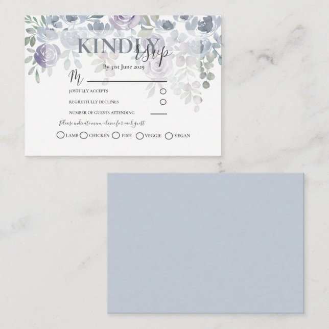 UAWG Rustic Floral Dusty Blue Wedding Begleitkarte (Vorne/Hinten)