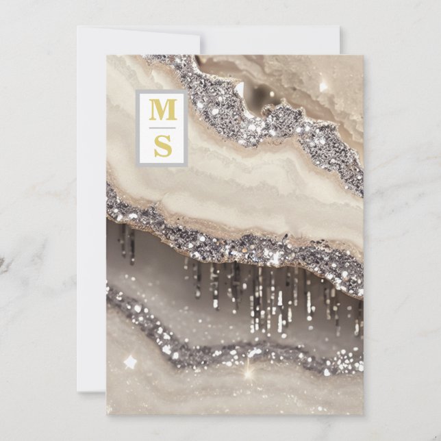 *~ UAWG SILVER IVORY QR Initials AR66 Wedding Einladung (Vorderseite)