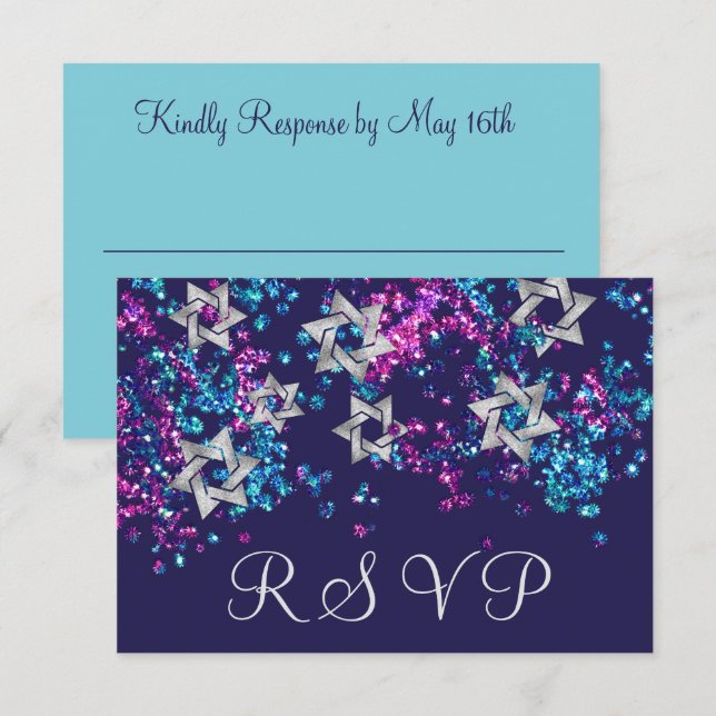 UAwg Silver Star Glittery Confetti RSVP Karte (Vorne/Hinten)