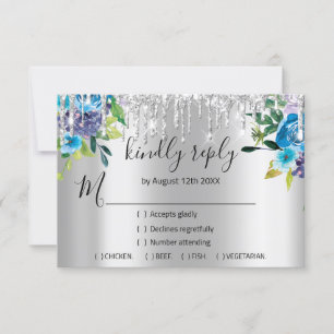 UAWG Silver Wedding Glitzer Bridal Navy VIP Tropfe RSVP Karte