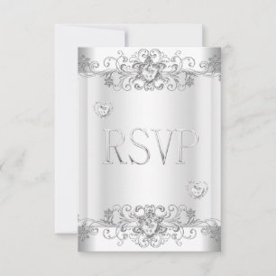 UAWG Silver White Diamond Hearts RSVP Karte