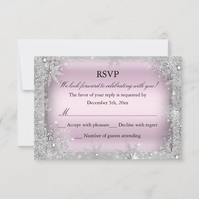 UAWG Silver Winter Wonderland Pink Sweet 16 2 RSVP Karte (Vorderseite)