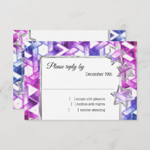 UAWG Siver Star Blue Lila Damask Einladung