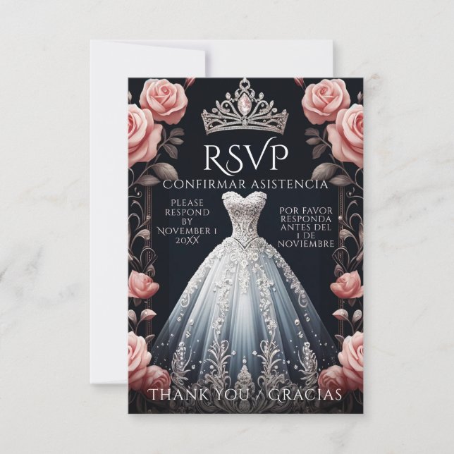 UAWG Spanish Quinceañera Rosas RSVP Karte (Vorderseite)