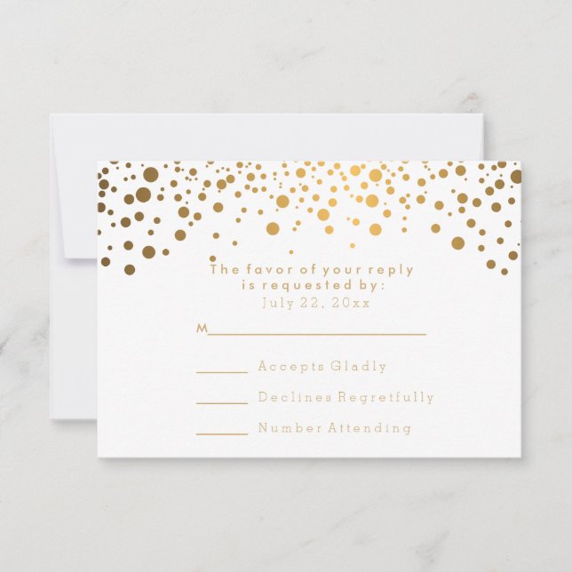 UAWG Stylish Gold Confetti White Wedding RSVP Karte (Vorderseite)