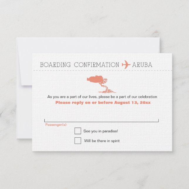 UAWG to Aruba Boarding Pass RSVP Karte (Vorderseite)