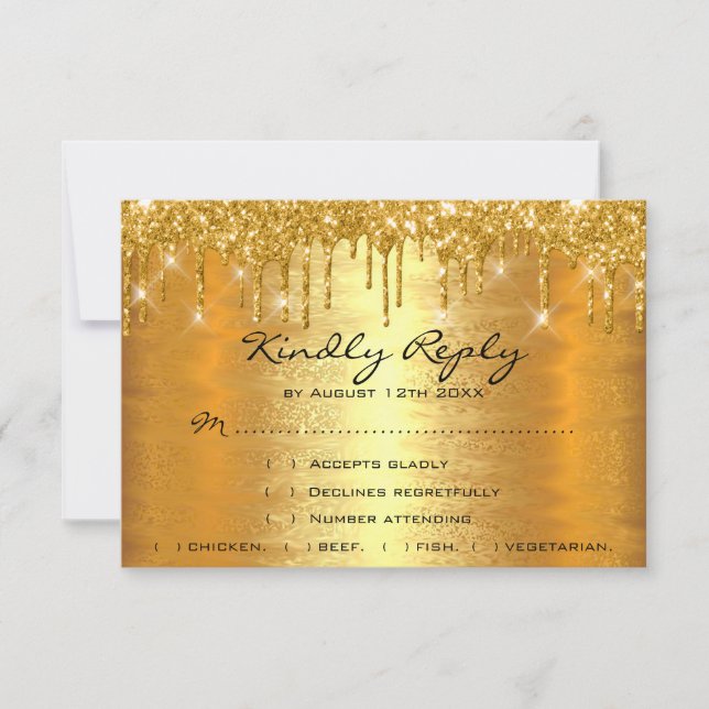 UAWG Tropfen Gold Spark Hochzeitstag Bridal RSVP Karte (Vorderseite)