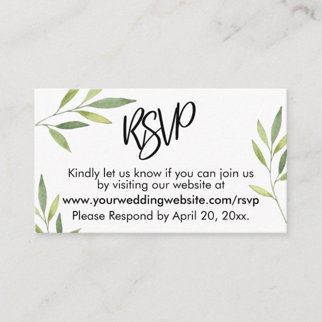 UAWG Typografie Green Foliage Wedding Insert Card (Vorderseite)