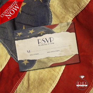 UAWG Vintag USA Flag Patriotic Military Wedding RSVP Karte