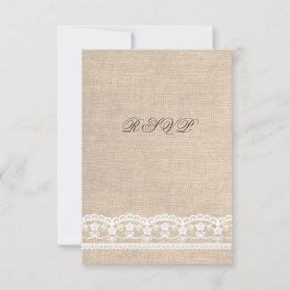 UAWG Vintage White Lace & Burlap Wedding Card RSVP Karte