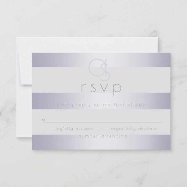 UAWG | Violet-Silberschimmer-Streifen Monogramm RSVP Karte (Vorderseite)