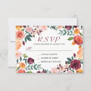 UAwg "Watercolor Burgundy Orange Pink Floral Wreat RSVP Karte