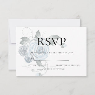 UAWG Watercolor Dusty Blue Floral Wedding SIlver RSVP Karte