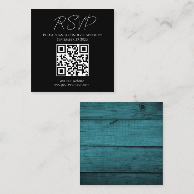 UAWG Website Rustic Blue Wood Wedding Quadratische Visitenkarte (Vorne/Hinten)