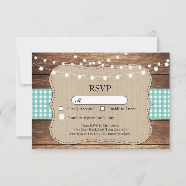 UAWG Wedding Aquamariner Karo Holzhellkarten Einla RSVP Karte (Vorderseite)