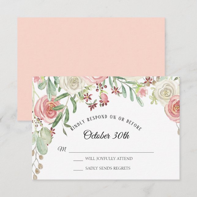 UAWG Wedding Bale Blush Elfenbeinblume Rose Blühen Einladung (Vorne/Hinten)