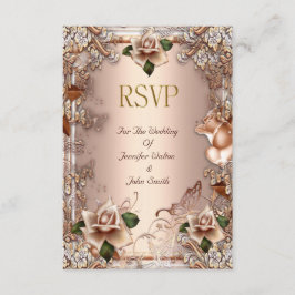 UAWG Wedding Beige Cream Gold Rose Set RSVP Karte