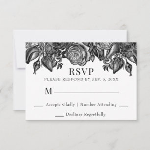 UAwg Wedding Black and White Roses RSVP Karte