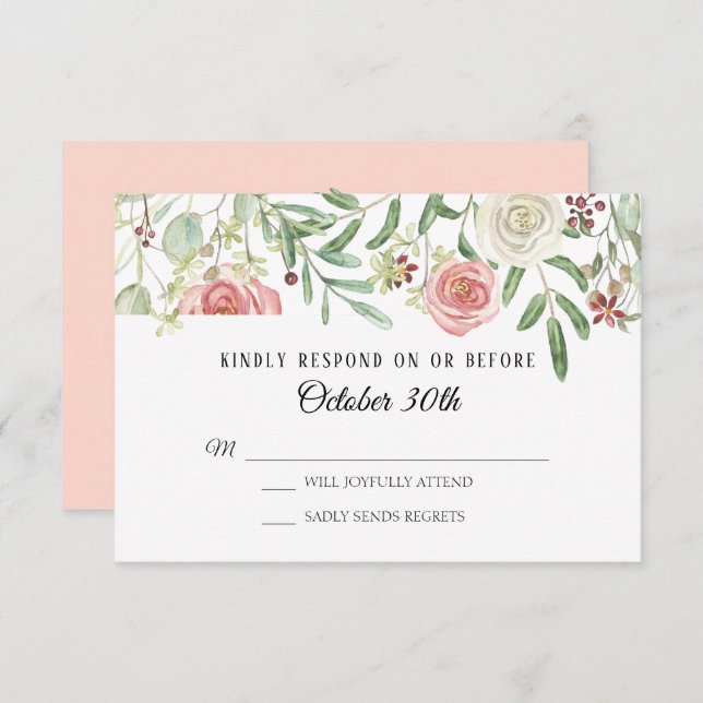 UAWG Wedding Blush Elfenbein Rose Foliage Leaf Blä Einladung (Vorne/Hinten)