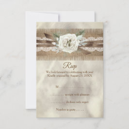 UAWG Wedding Burlap Beige White Rose Lace Bow RSVP Karte