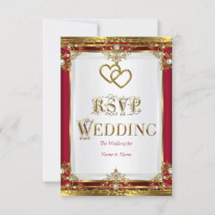 UAWG Wedding Elegante Red Gold Golden Golden Golde RSVP Karte