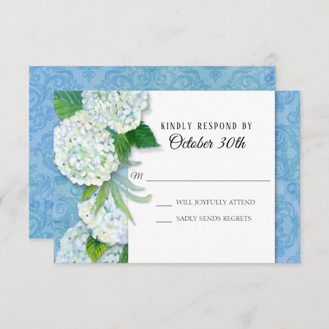 UAWG Wedding Floral Hydrangeas Blue Damask Muster Einladung (Vorne/Hinten)