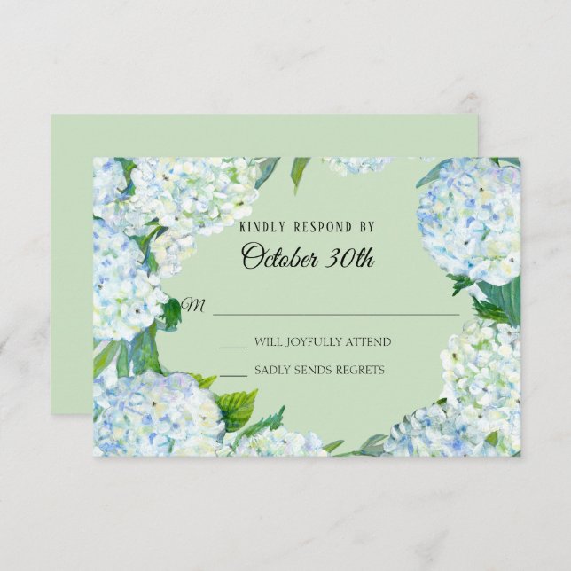UAWG Wedding Floral White Hydrangea Minze Green Einladung (Vorne/Hinten)
