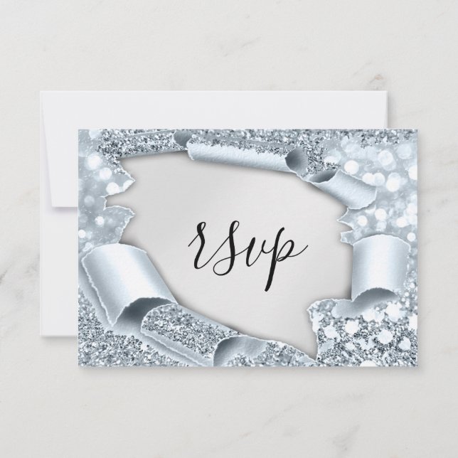 UAWG Wedding Glitzer Bridal Gray Silver Blue RSVP Karte (Rückseite)
