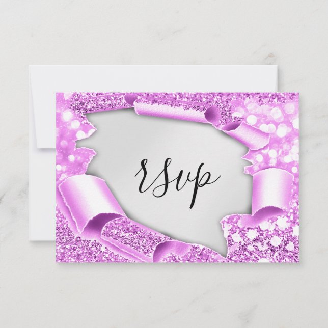 UAWG Wedding Glitzer Bridal Gray Silver Pink RSVP Karte (Rückseite)