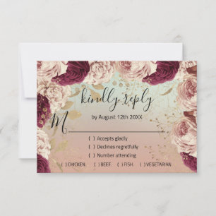 UAWG Wedding Glitzer Bridal Rose Gold Wreath Blue RSVP Karte