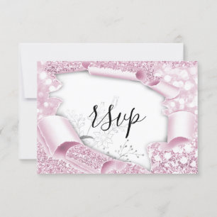 UAWG Wedding Glitzer Bridal White Pink Florals RSVP Karte