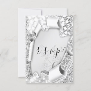 UAWG Wedding Glitzer Frame Florals Silver Gray RSVP Karte