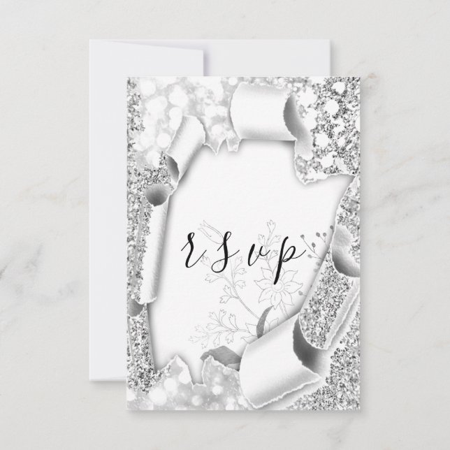 UAWG Wedding Glitzer Rahmen floralsilber grau RSVP Karte (Rückseite)