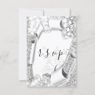 UAWG Wedding Glitzer Rahmen floralsilber grau RSVP Karte
